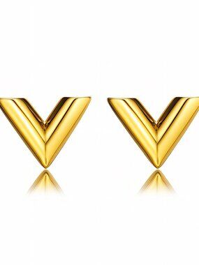 "V" Earrings, 18K Gold Plated Steel